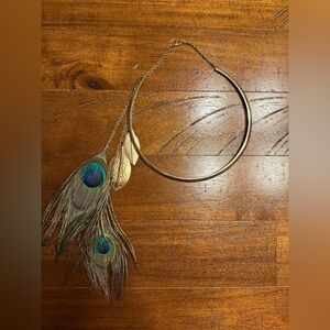 Peacock and feather gold tone necklace